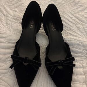 Next Women's Black Velvet Bow Slippers
